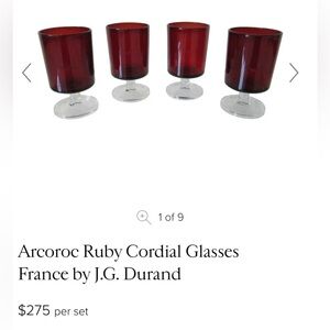 J G Durand French Ruby Cordial Glasses EUC